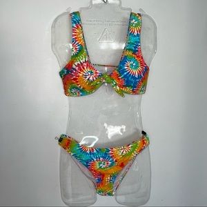 NEW Cabana Del Sol Rainbow Tie Dye Matching Bikini Set Size Large